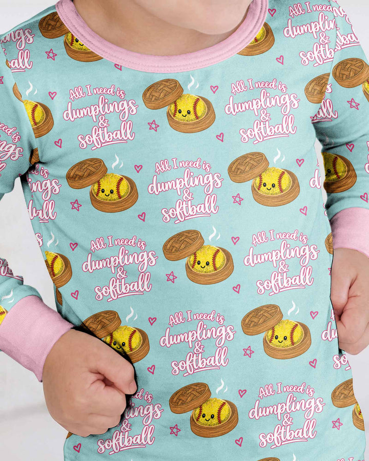 All I Need Is Dumplings & Softball Bamboo Two Piece Long Sleeve Pajama Set