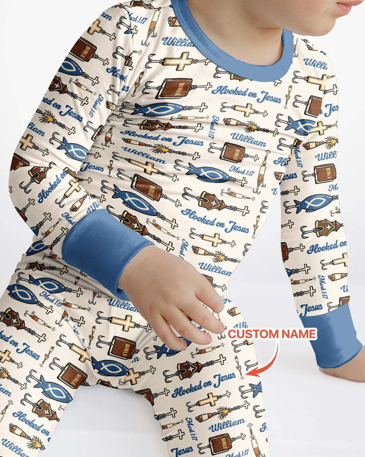 Hooked On Jesus Bamboo Two Piece Long Sleeve Pajama Set