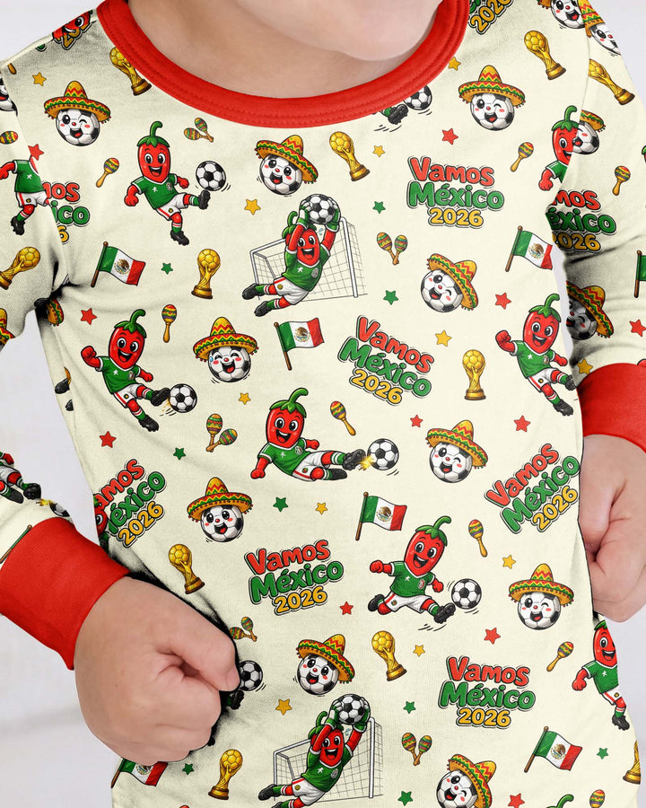 Cartoon World Soccer Vamos Mexico Family Matching Bamboo Two Piece Long Sleeve Pajama Set