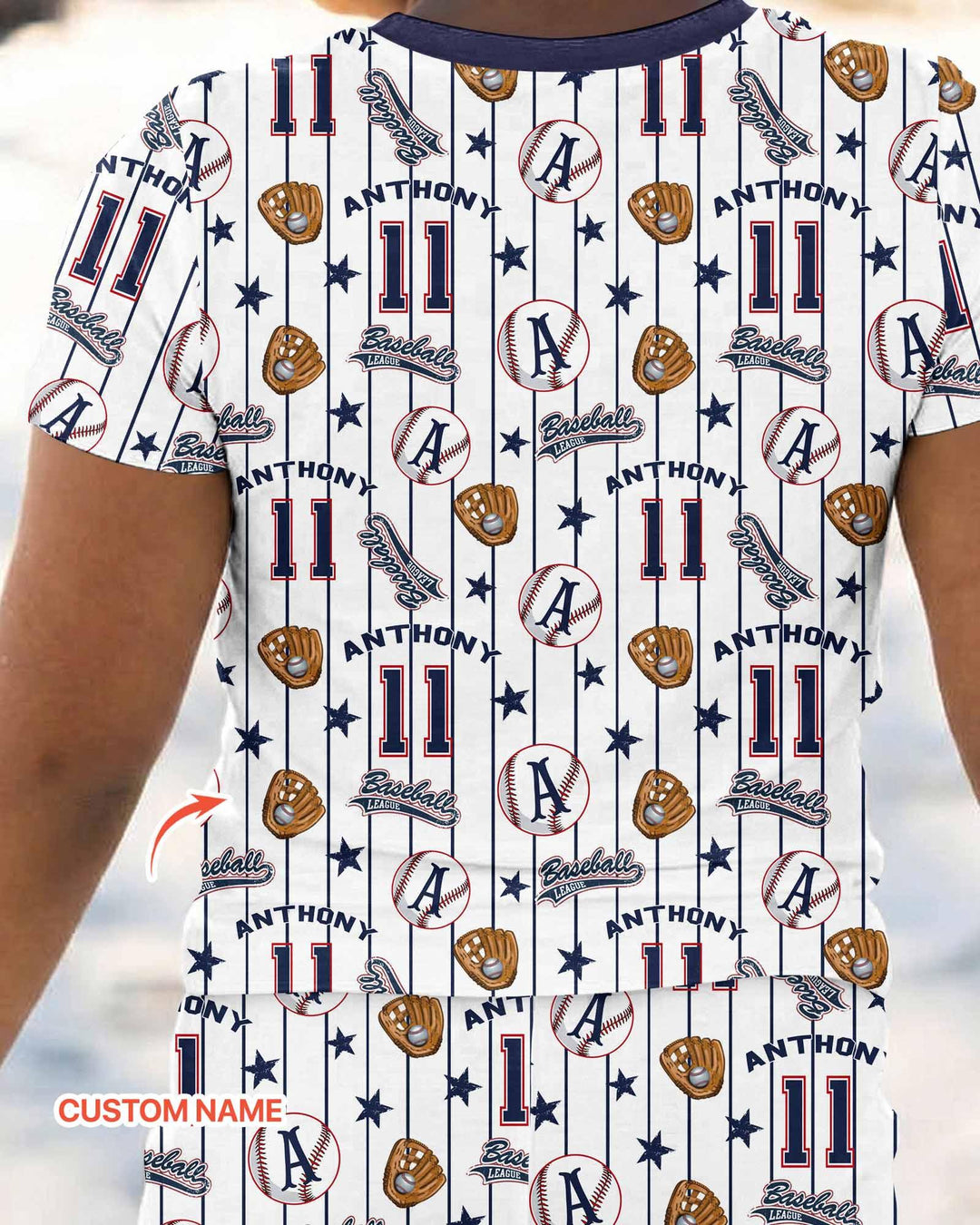 Custom Name Baseball Time Bamboo Two Piece Short Sleeve Pajama Set
