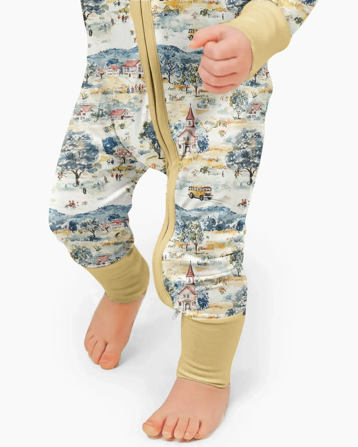 Whimsical Watercolor School Village Bamboo Convertible Zippy