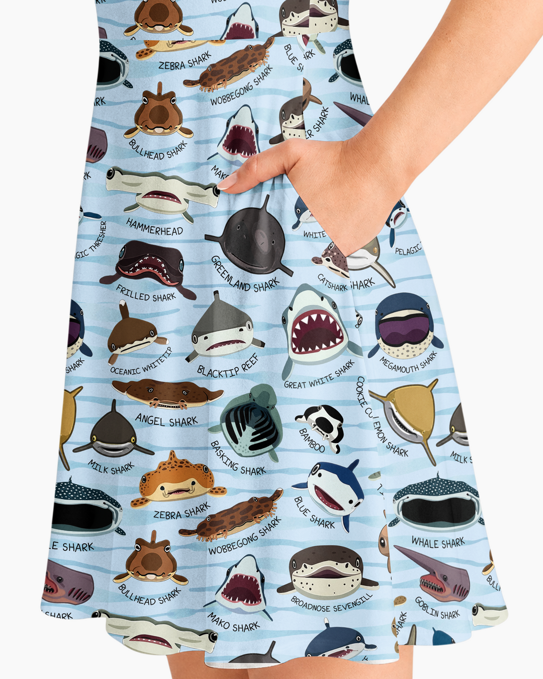 Shark Faces Bamboo Women’s Short Sleeve Twirl Dress