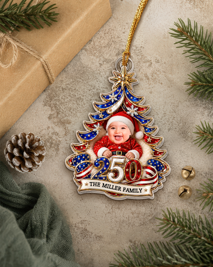 Stars And Stripes Personalized 1-Side Photo Acrylic Ornament