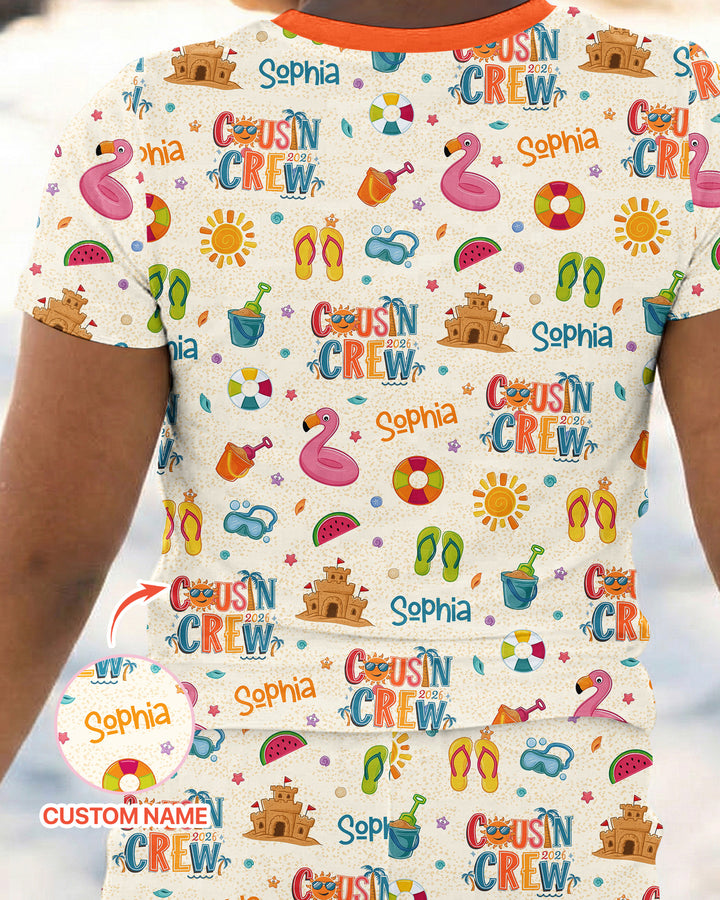 Custom Name Summer 2026 Cousin Crew Bamboo Two Piece Short Sleeve Pajama Set