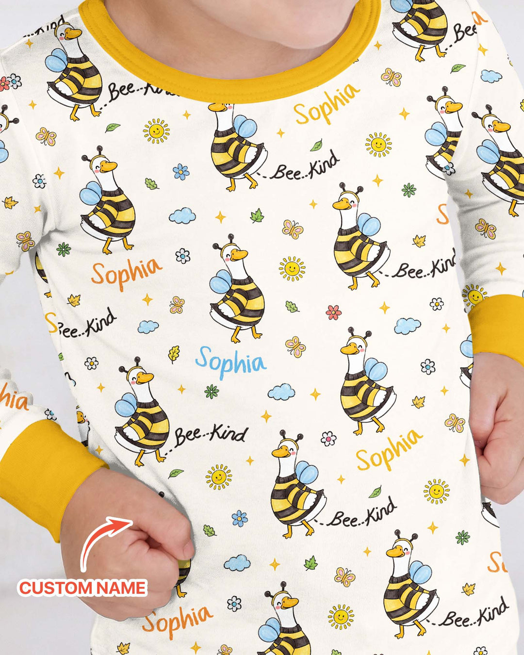 Custom Name Bee Kind The Goose Bamboo Two Piece Long Sleeve Pajama Set