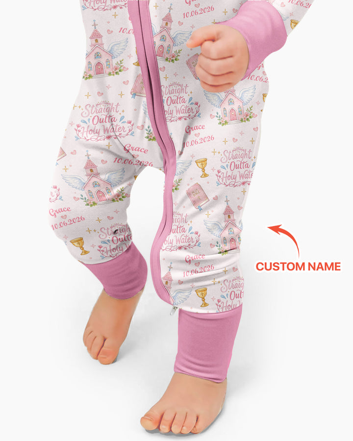 Custom Name Baptism Christening Straight Outta Holy Water Bamboo Convertible Zippy