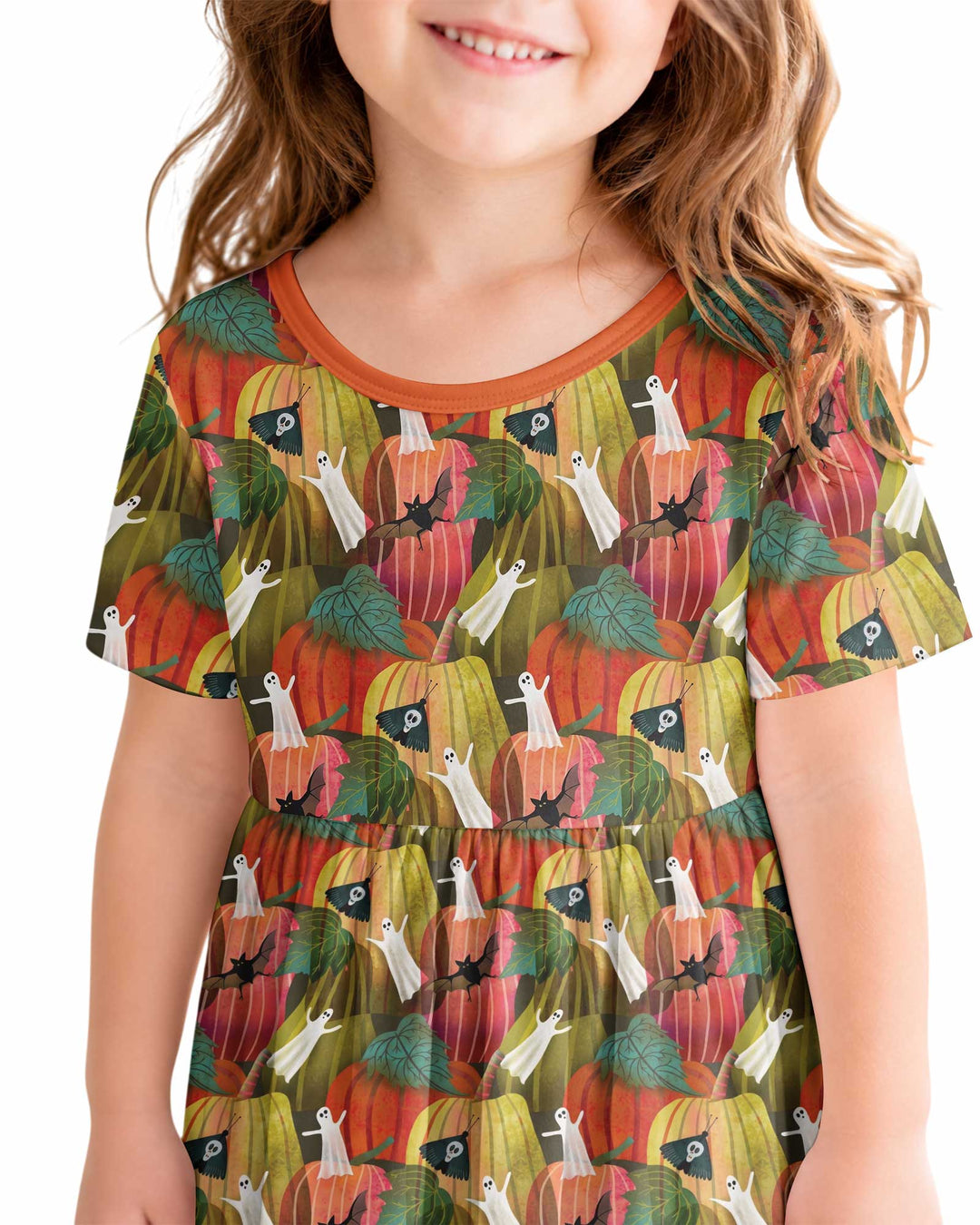 Big Pumpkin Field With Ghosts Bamboo Twirl Dress