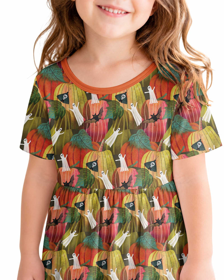 Big Pumpkin Field With Ghosts Bamboo Twirl Dress