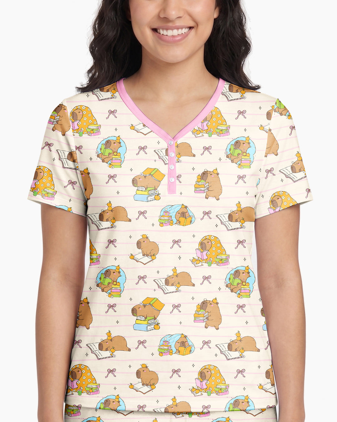 Sweet Study Capy Bamboo Women Short Sleeve Short Pajama Set