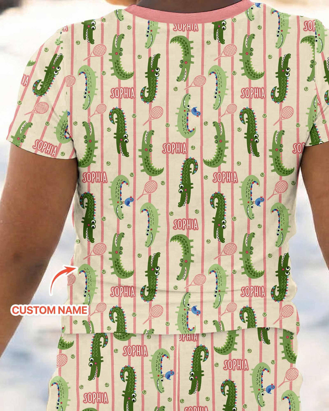 Custom Name Tennis Crocodiles Bamboo Two Piece Short Sleeve Pajama Set