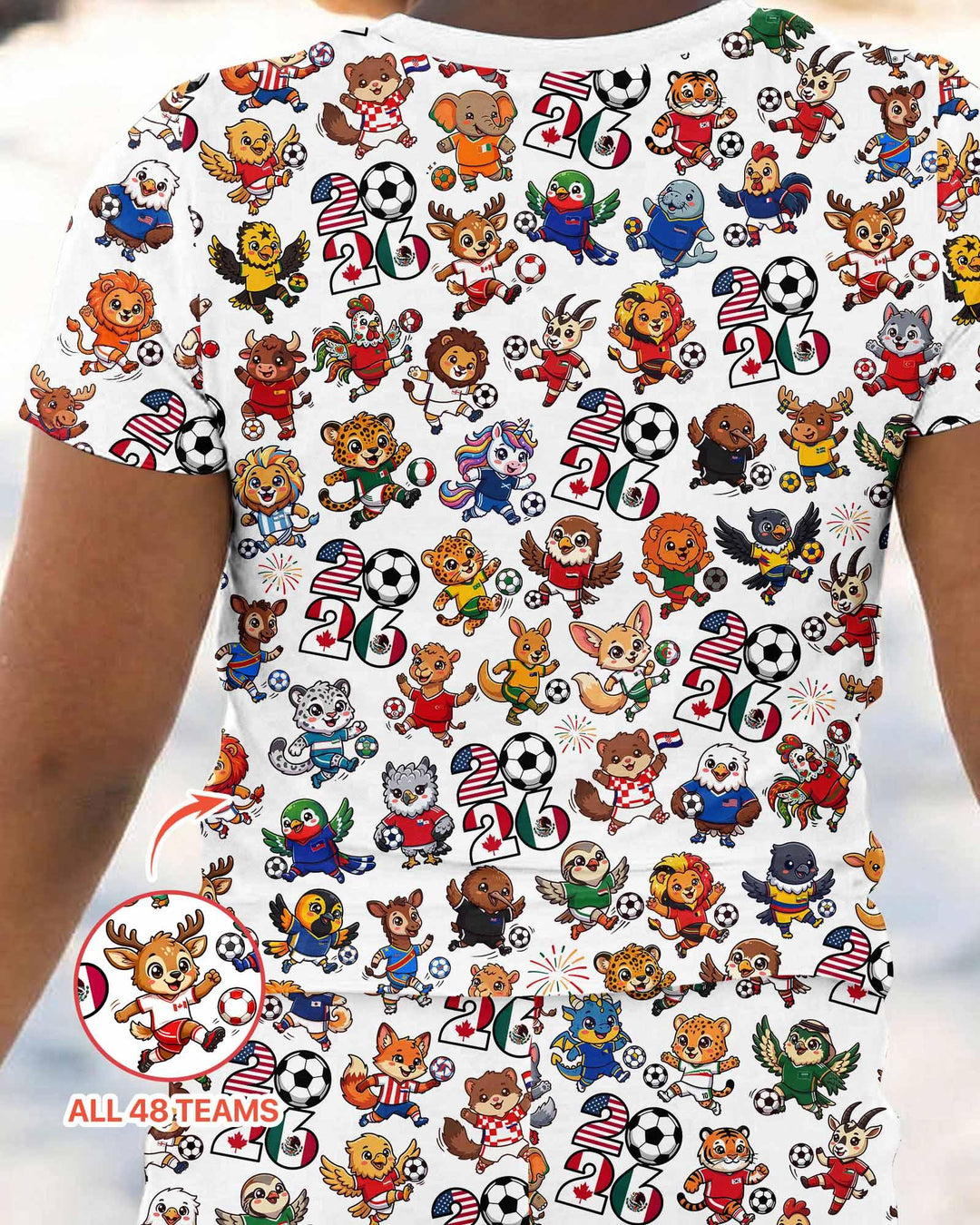 Kawaii Animals Soccer Tour 2026 Family Matching Bamboo Two Piece Short Sleeve Pajama Set