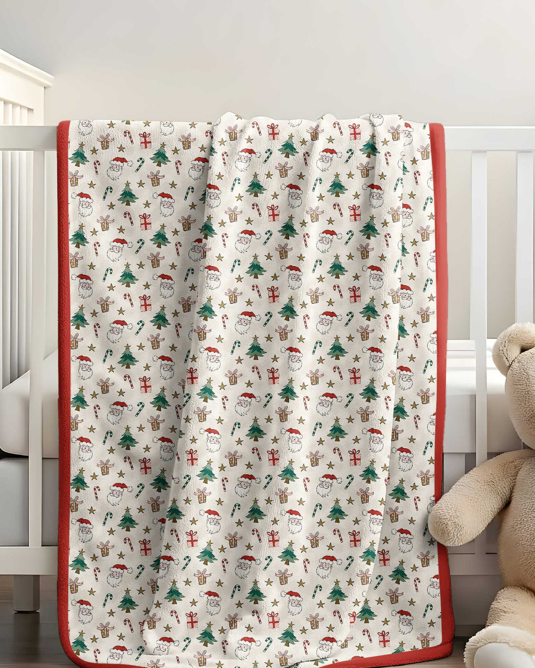 Vintage Santa Christmas Doodles Bamboo Blanket
