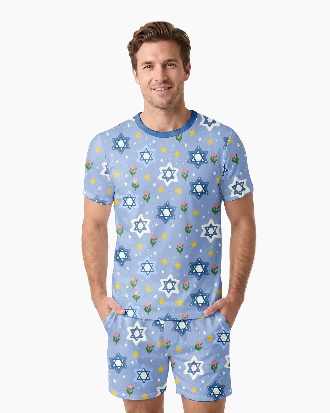 Starry Bloom Blessings Family Matching Bamboo Men Short Sleeve Short Pajama Set