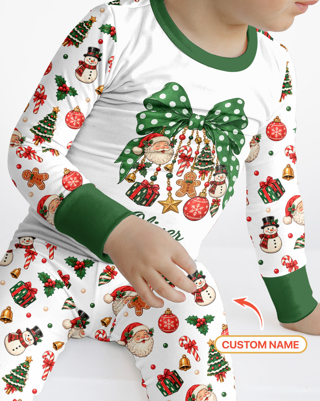 Custom Name Christmas The Bow Bamboo Two Piece Long Sleeve Pajama Set