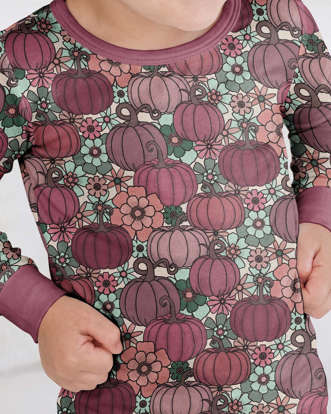 Retro Floral Pumpkin Patch Bamboo Two Piece Long Sleeve Pajama Set