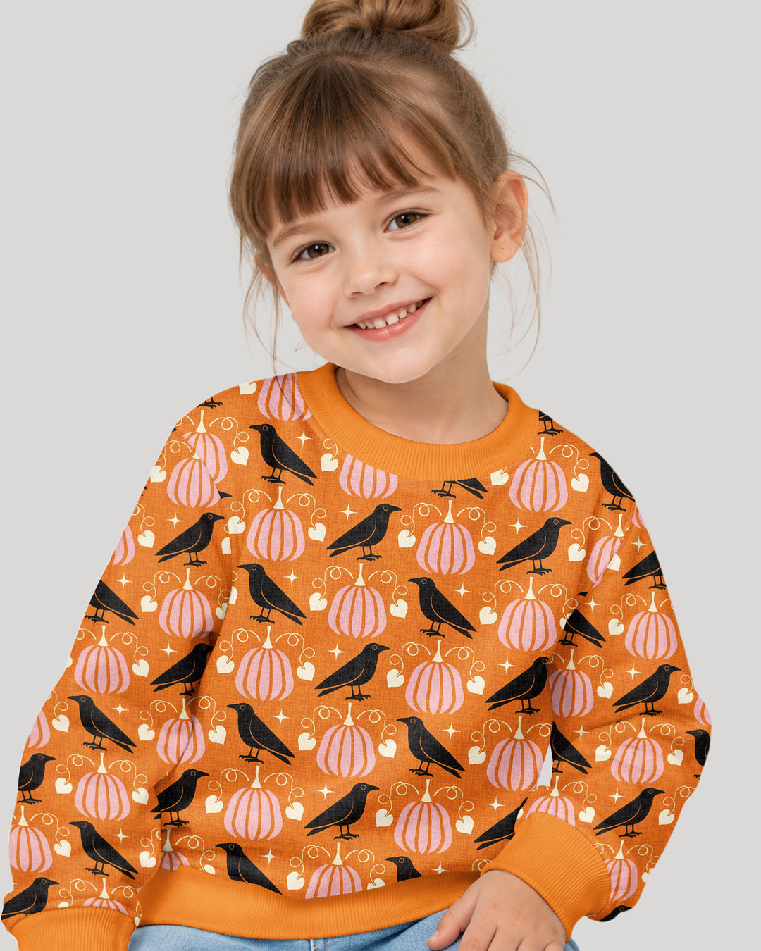 Ravens in a Pumpkin Patch - Orange Pink Bamboo Crewneck Sweatshirt