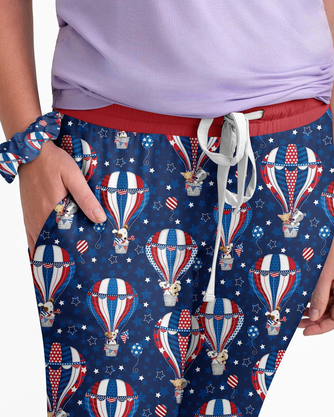 Patriotic Pups in Hot Air Balloons Family Matching Bamboo Women Pajama Set