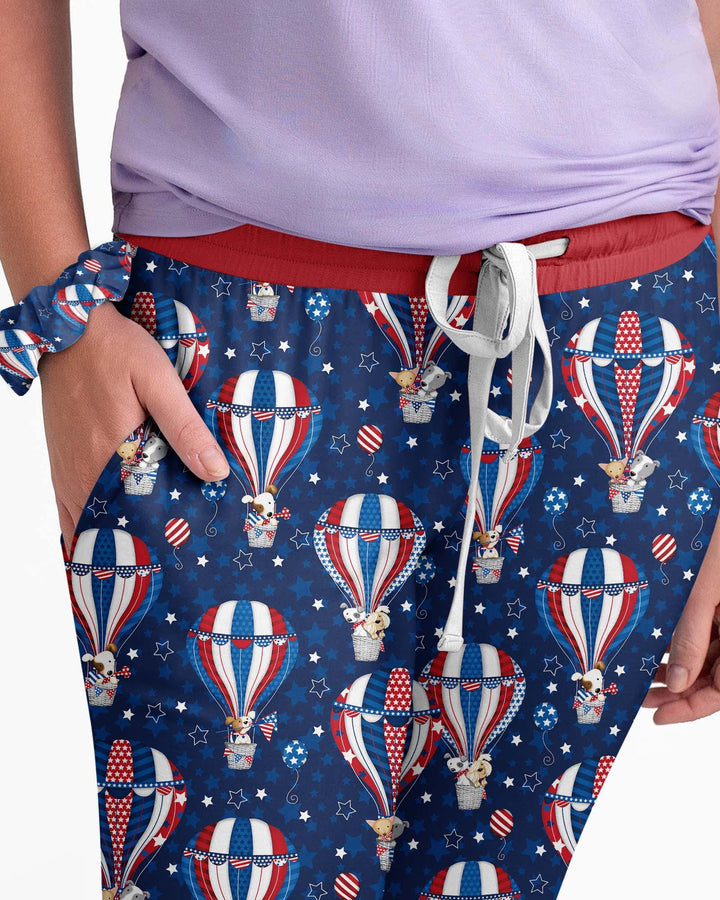 Patriotic Pups in Hot Air Balloons Family Matching Bamboo Women Pajama Set