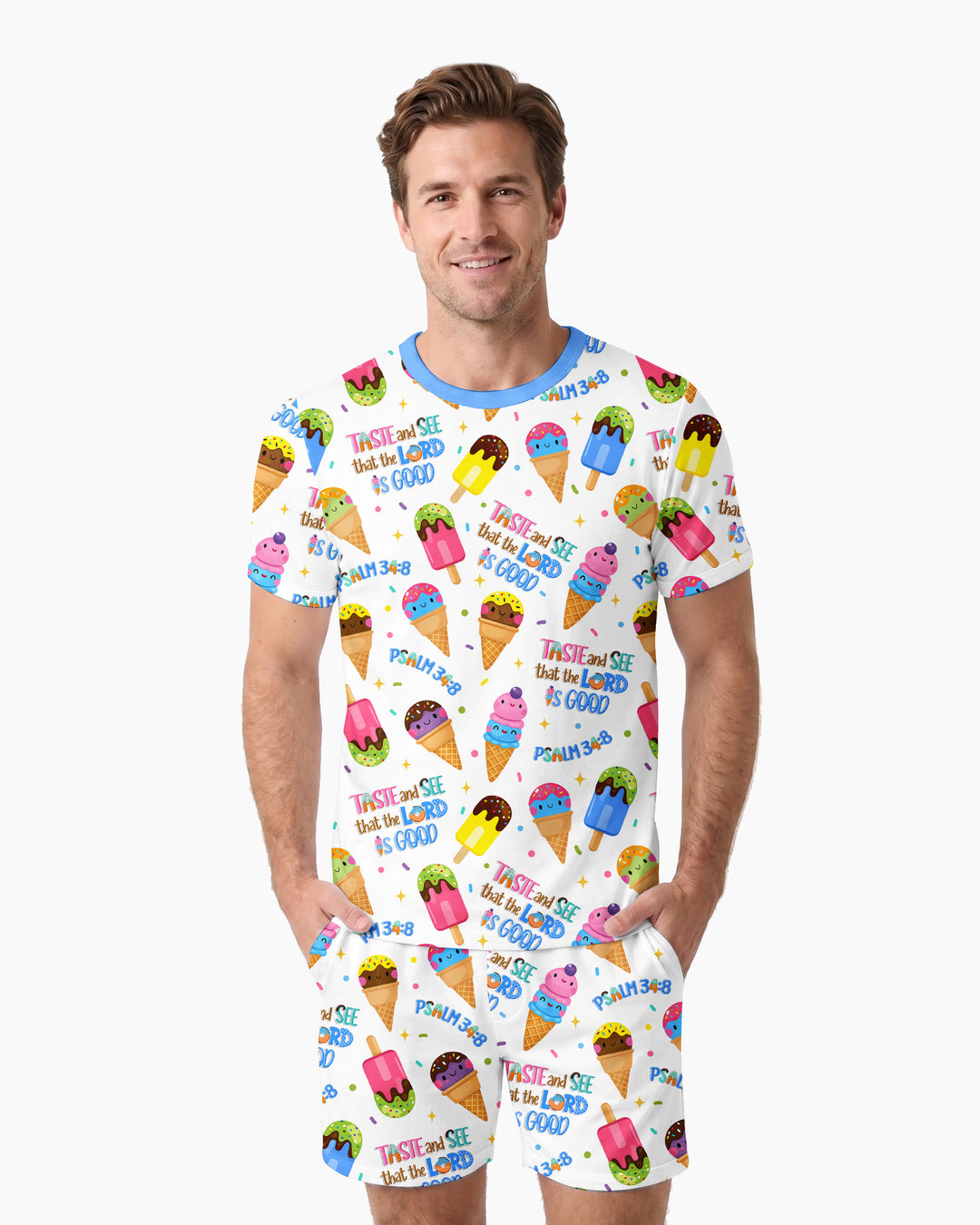 Jesus Summer Ice Cream Taste and See That The Lord Is Good Bamboo Men Short Sleeve Short Pajama Set