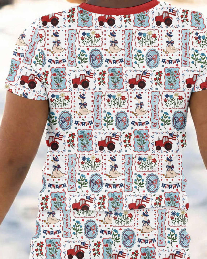 Patriotic USA Silly Goose Family Matching Bamboo Two Piece Short Sleeve Pajama Set