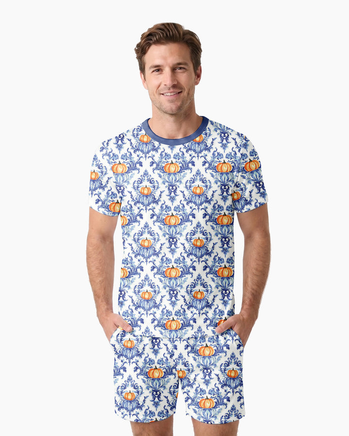 Pumpkin Toile Family Matching Bamboo Men Short Sleeve Short Pajama Set