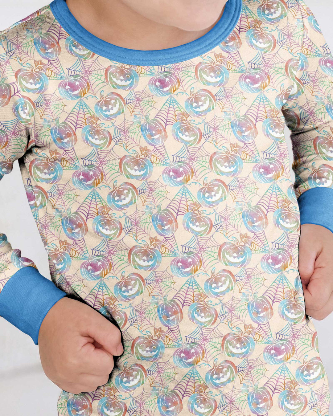 Pastel Halloween Jack O Lanterns Bamboo Two Piece Long Sleeve Pajama Set