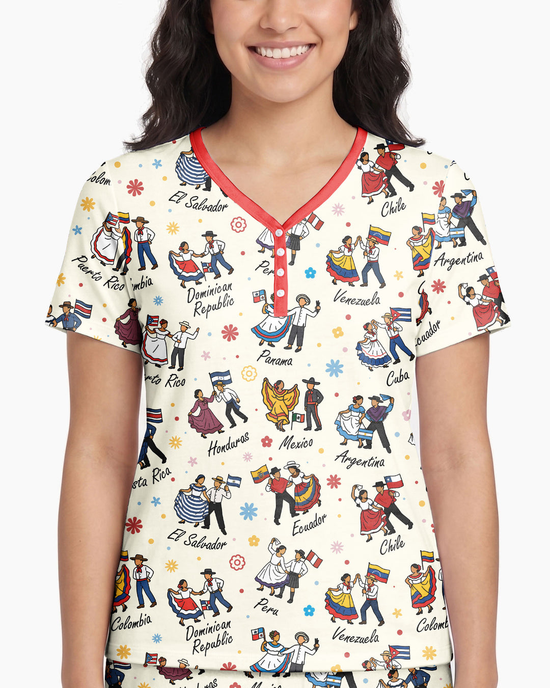 Hispanic Traditional Folkloric Dress Bamboo Women Short Sleeve Short Pajama Set
