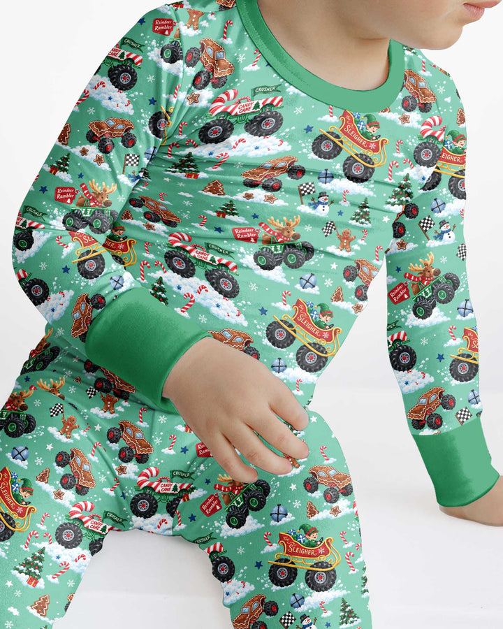 Holiday Monster Truck Bamboo Two Piece Long Sleeve Pajama Set