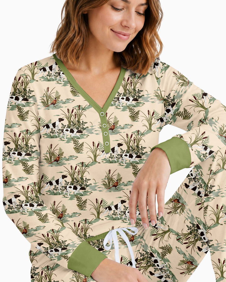 Vintage Pheasant & Hunting Dog Field Family Matching Bamboo Women Pajama Set