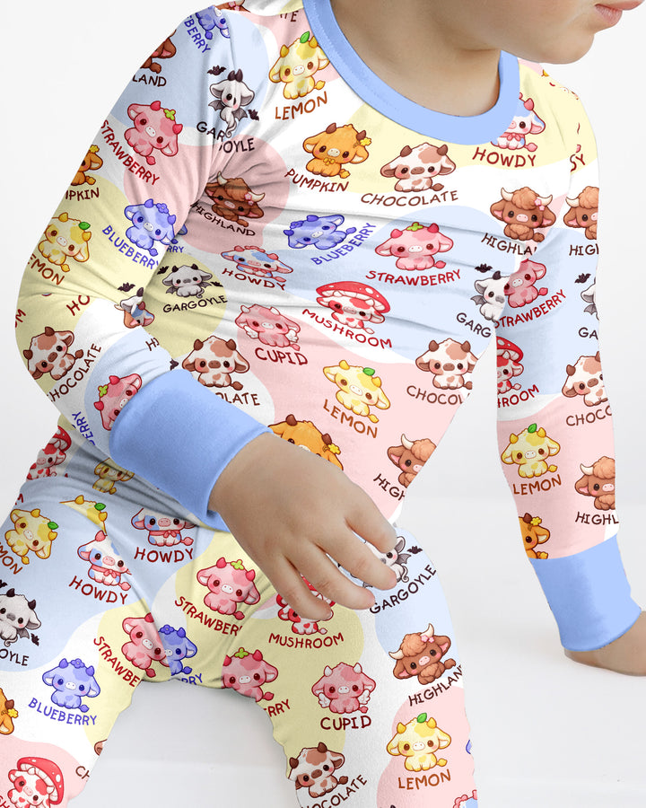 Kawaii Cow Bamboo Two Piece Long Sleeve Pajama Set