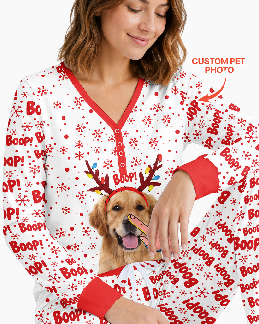 Custom Pet Photo Funny Christmas Boop Bamboo Women Pajama Set
