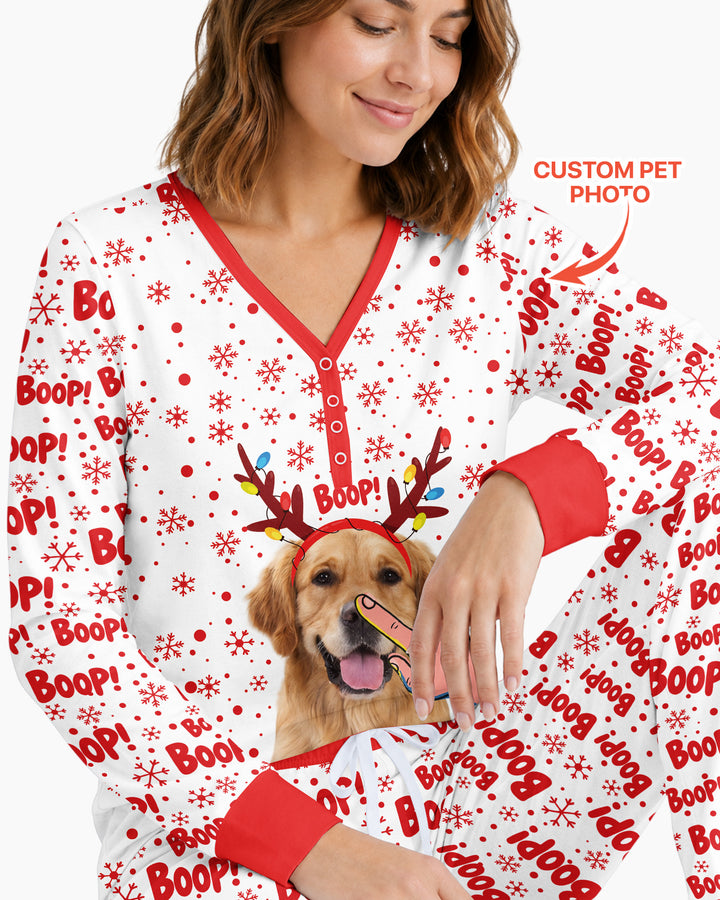Custom Pet Photo Funny Christmas Boop Bamboo Women Pajama Set