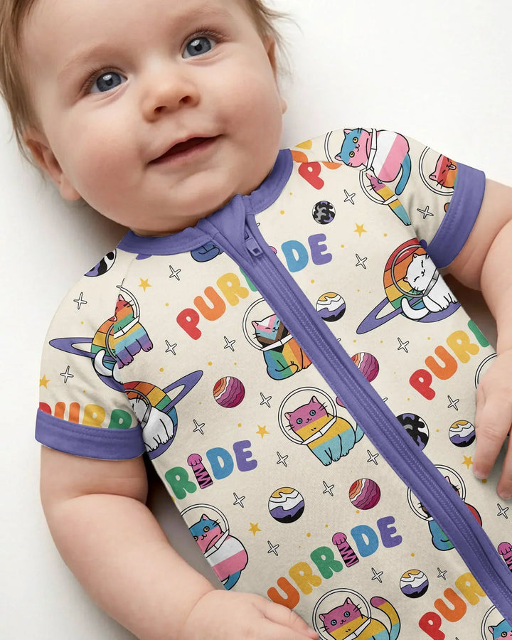 Rainbow Space Cats Family Matching Bamboo Shorty Zippy