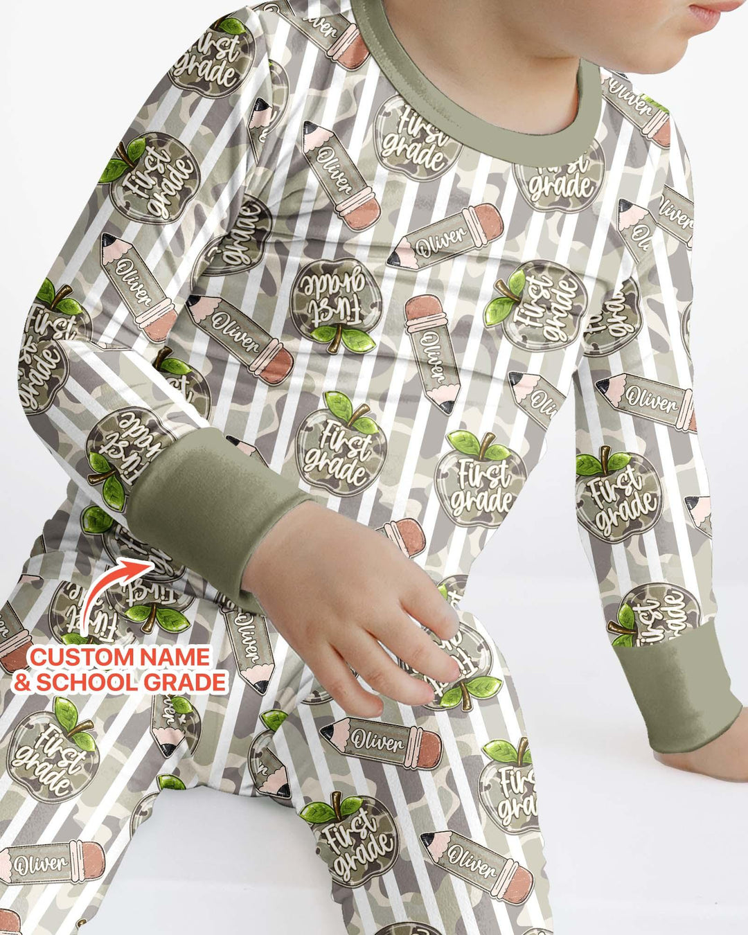 Custom Name Camo Apple Days Bamboo Two Piece Long Sleeve Pajama Set