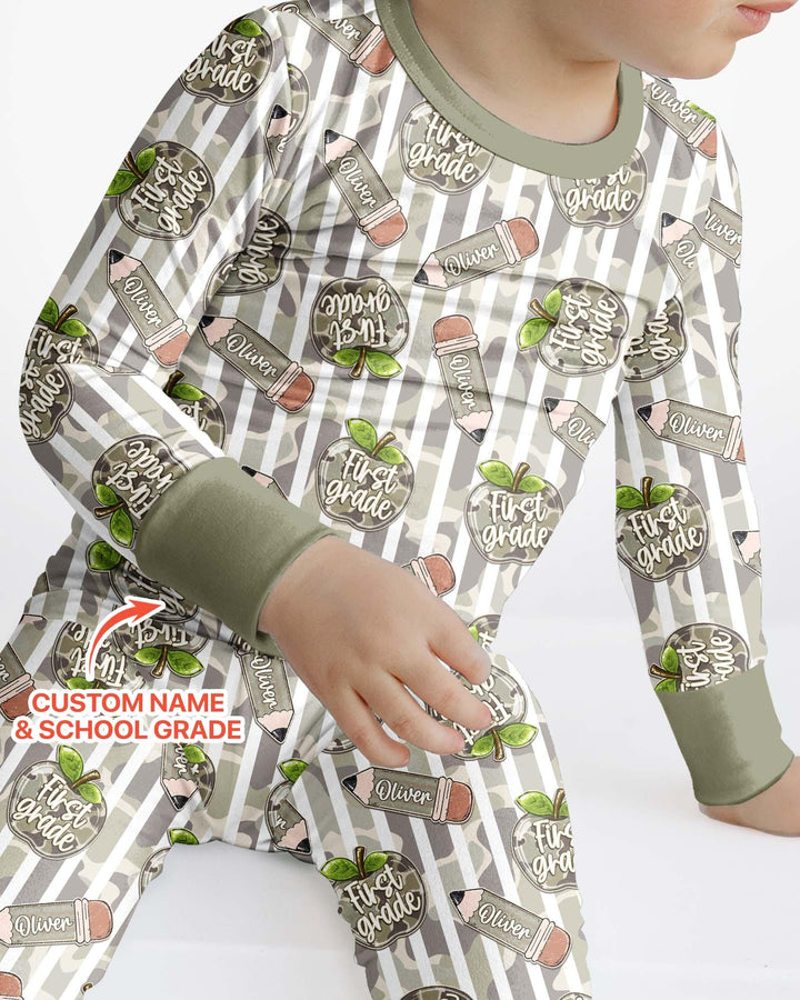 Custom Name Camo Apple Days Bamboo Two Piece Long Sleeve Pajama Set