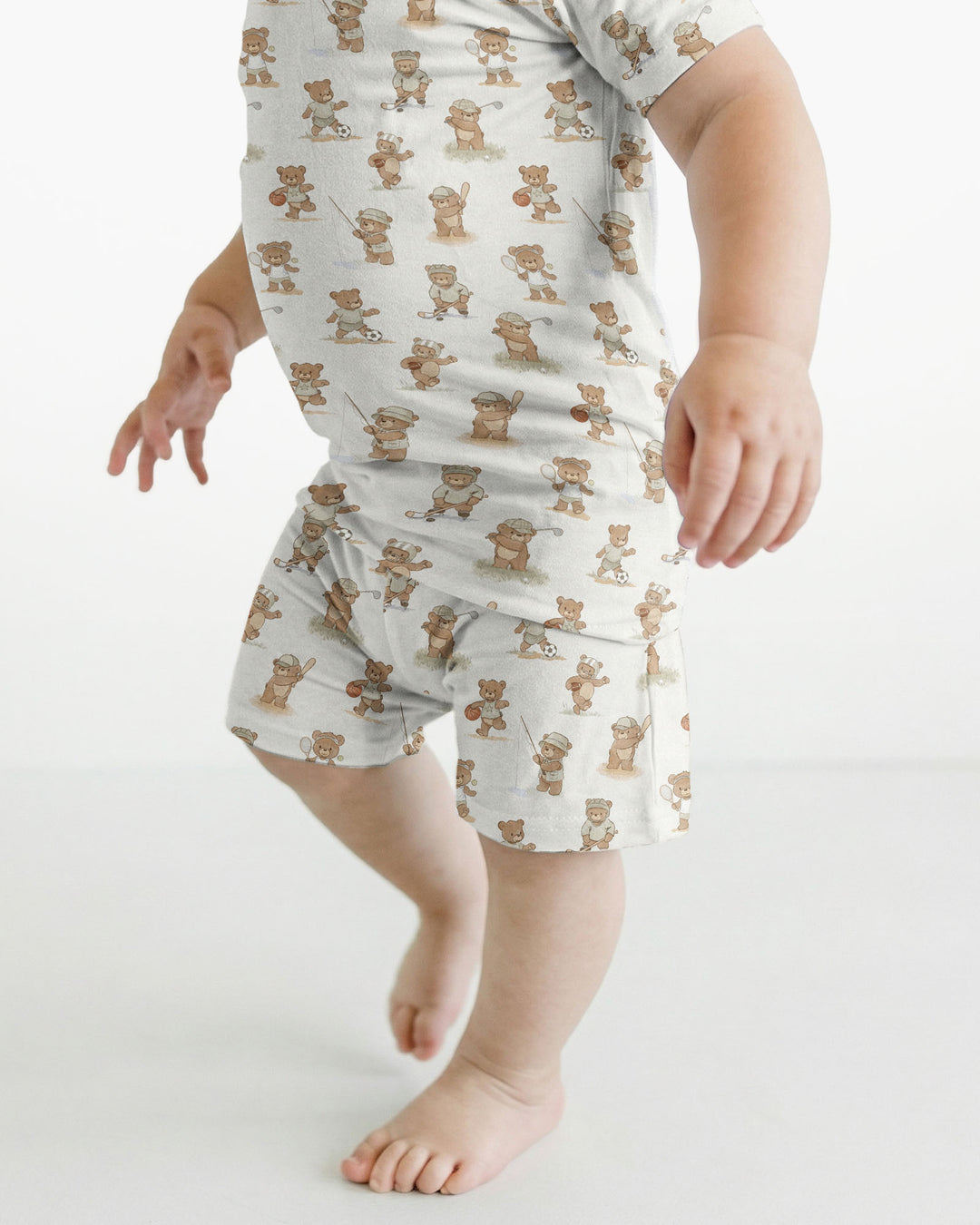 Little Sports Bears Bamboo Two Piece Short Sleeve Shorts Pajama Set