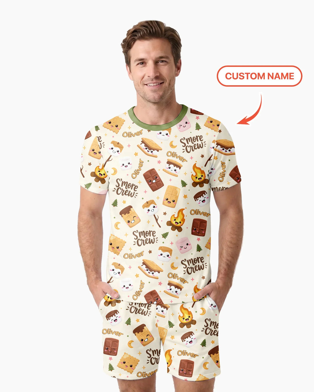 Custom Name Kawaii S'more Crew Family Matching Bamboo Men Short Sleeve Short Pajama Set
