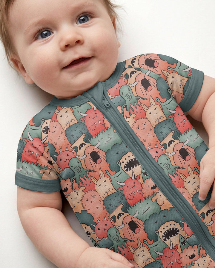 Cute Monster Crowd Bamboo Shorty Zippy