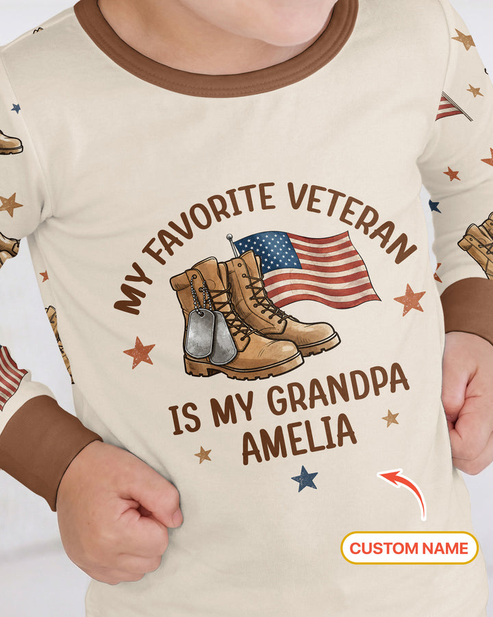 My Favorite Veteran Is My Grandpa Bamboo Two Piece Long Sleeve Pajama Set