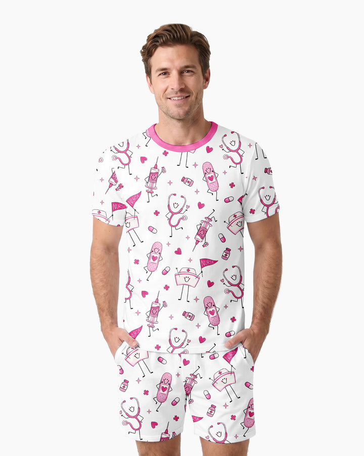 Cute Nurse Crew Bamboo Men Short Sleeve Short Pajama Set