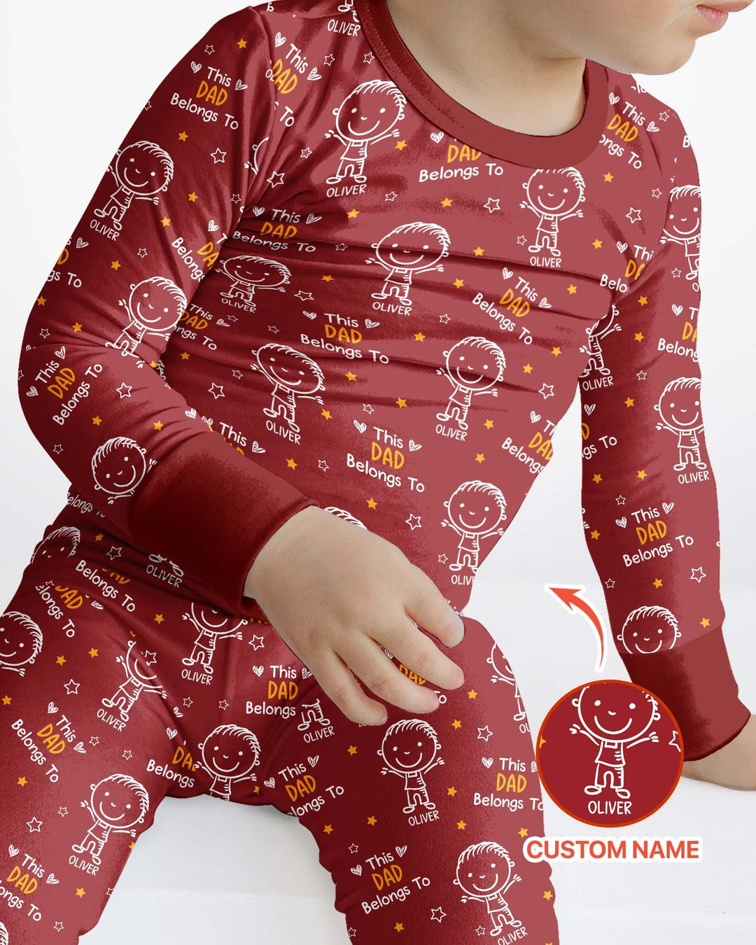 Custom Name This Dad Belongs To Doodle Bamboo Two Piece Long Sleeve Pajama Set