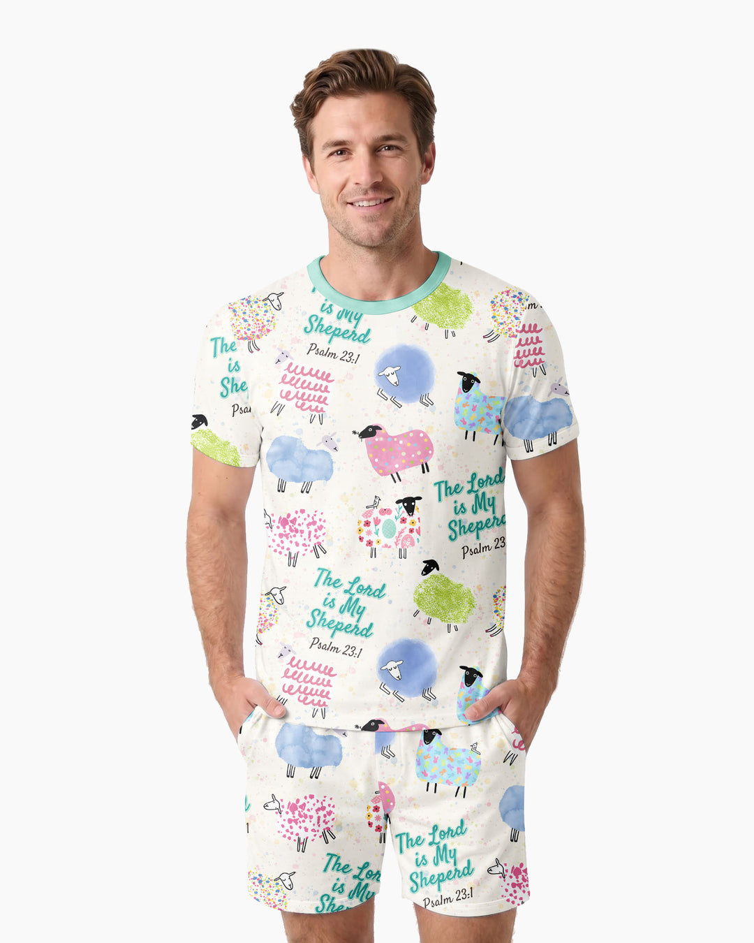 The Lord Is My Shepherd Psalm 23 Bamboo Men Short Sleeve Short Pajama Set