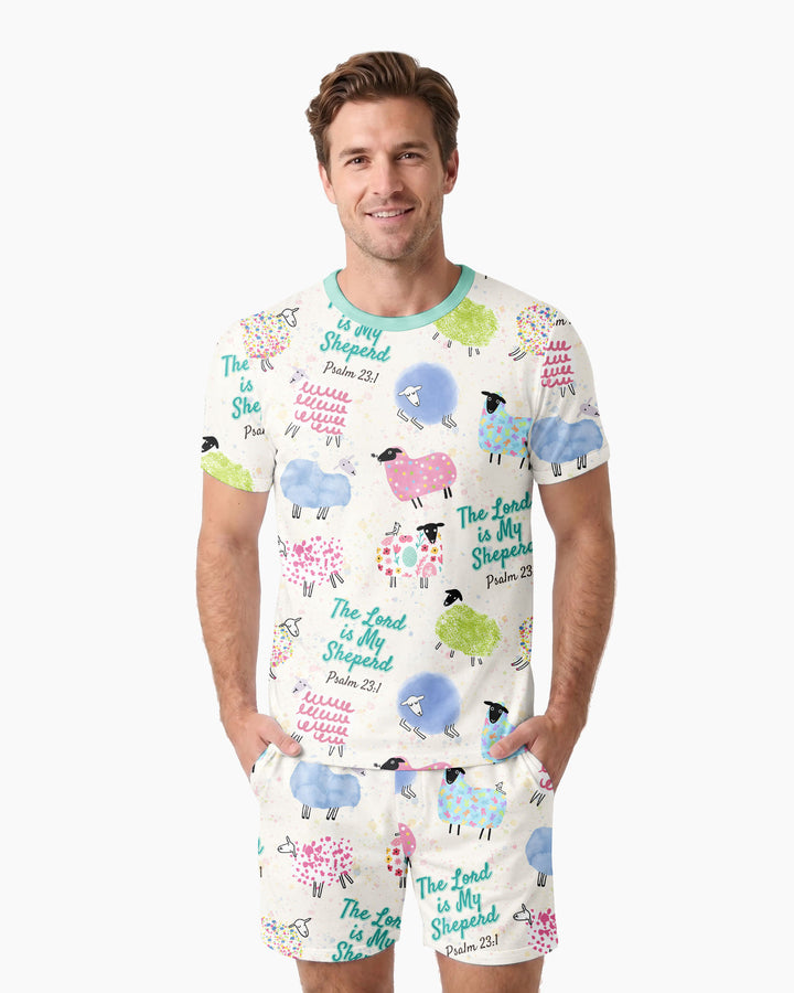 The Lord Is My Shepherd Psalm 23 Bamboo Men Short Sleeve Short Pajama Set