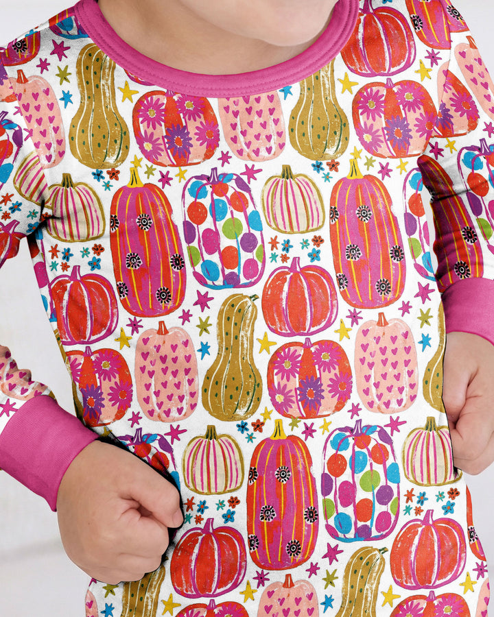 Funky Fall Pumpkins Bamboo Two Piece Long Sleeve Pajama Set