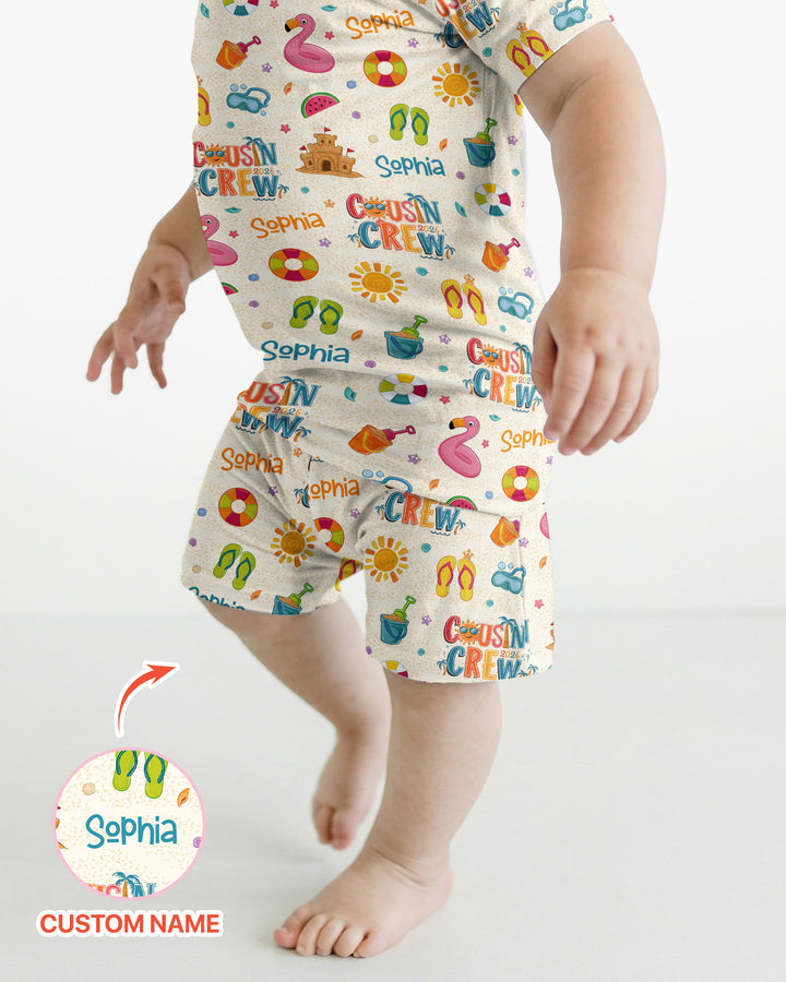 Custom Name Summer 2026 Cousin Crew Bamboo Two Piece Short Sleeve Shorts Pajama Set