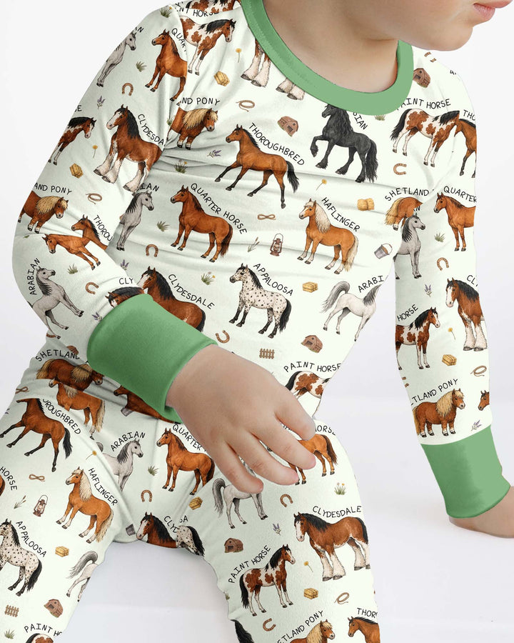 Types Of Horses Bamboo Two Piece Long Sleeve Pajama Set