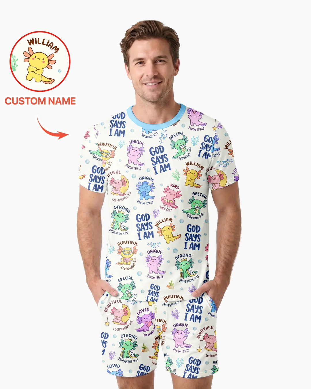 Axolotl God Says I Am Custom Name Bamboo Men Short Sleeve Short Pajama Set