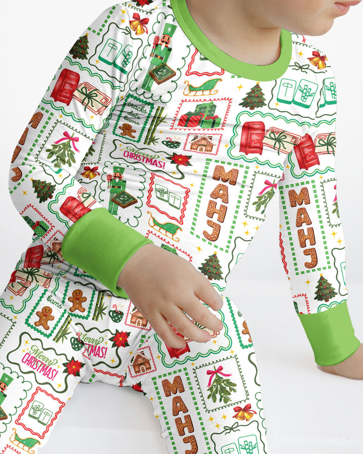 Preppy Christmas Mahjong Bamboo Two Piece Long Sleeve Pajama Set