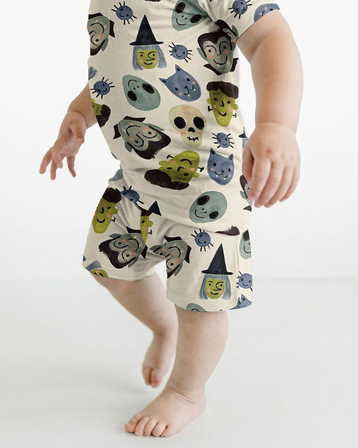 Halloween Face Bamboo Two Piece Short Sleeve Shorts Pyjamas Set