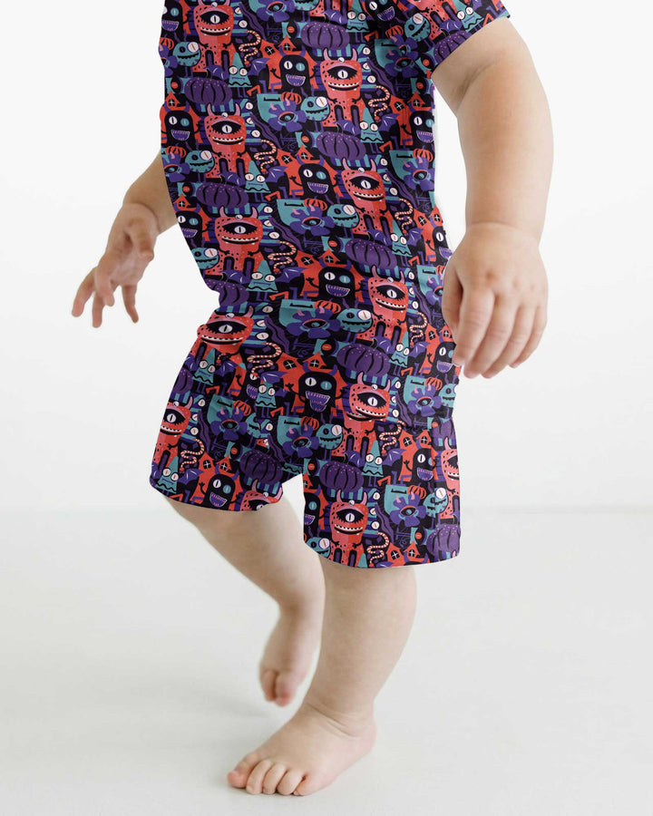 Halloween Multi Eyed Monsters Bamboo Two Piece Short Sleeve Shorts Pajama Set